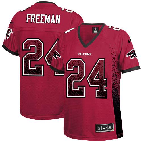 Nike Falcons #24 Devonta Freeman Red Team Color Women's Stitched NFL Elite Drift Fashion Jersey